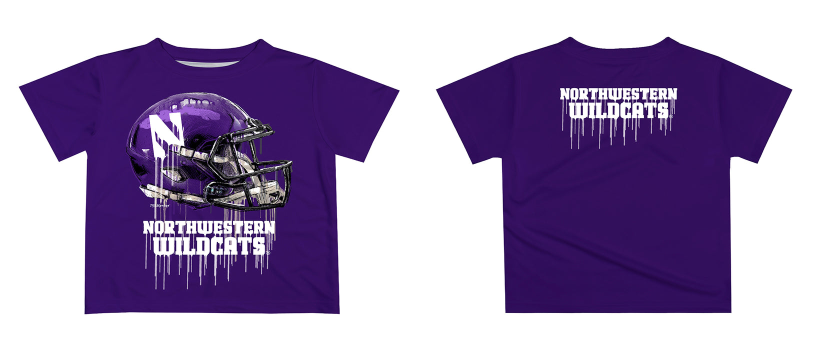 Northwestern University Wildcats Original Dripping Football Helmet T-Shirt by Vive La Fete - Vive La Fête - Online Apparel Store