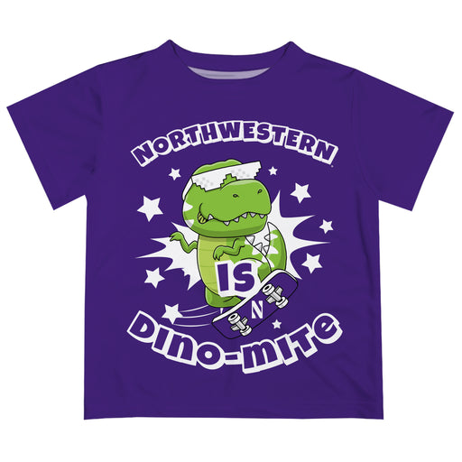 Northwestern University Wildcats Vive La Fete Dino-Mite Boys Game Day Purple Short Sleeve Tee