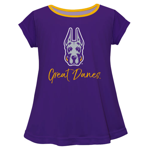 University at Albany Great Danes UALBANY Vive La Fete Girls Game Day Short Sleeve Purple Top with School Logo and Name