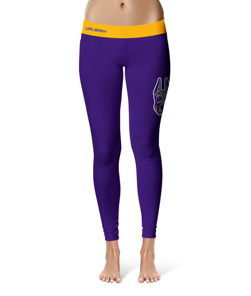 UAlbany Albany Great Danes Vive La Fete Game Day Collegiate Logo on Thigh Purple Women Yoga Leggings 2.5 Waist Tights