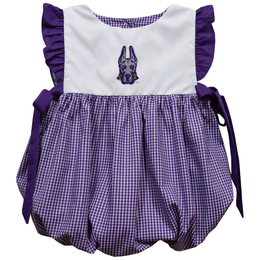 University at Albany Great Danes UALBANY Embroidered Purple Gingham Short Sleeve Girls Bubble