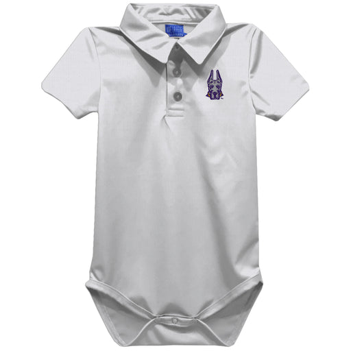 University at Albany Great Danes UALBANY Embroidered White Solid Knit Polo Onesie