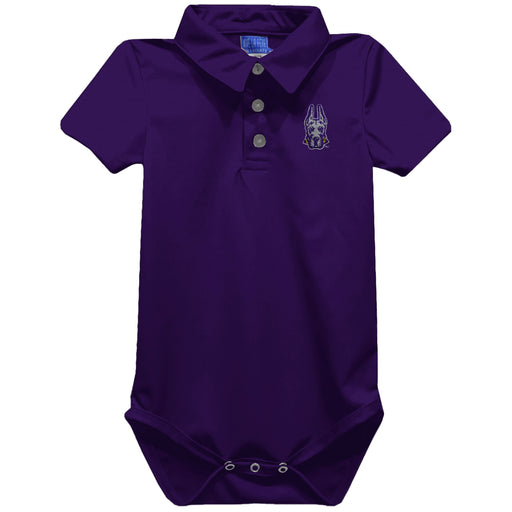University at Albany Great Danes UALBANY Embroidered Purple Solid Knit Polo Onesie