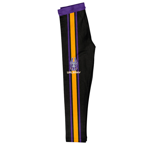 University at Albany Great Danes UALBANY  Vive La Fete Girls Game Day Black with Purple Stripes Leggings Tights