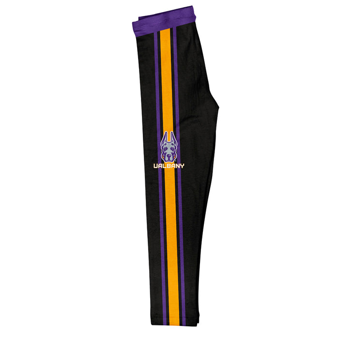 University at Albany Great Danes UALBANY  Vive La Fete Girls Game Day Black with Purple Stripes Leggings Tights