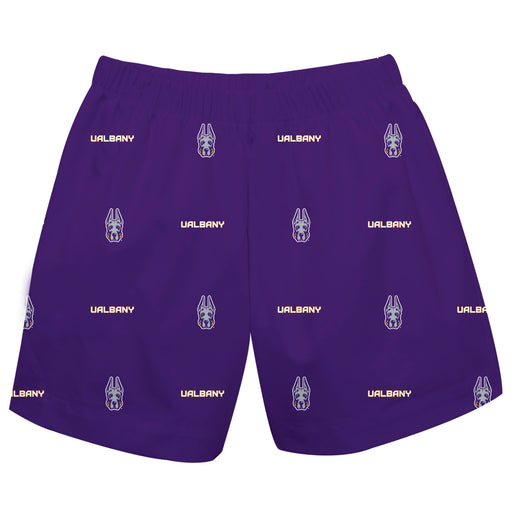 UALBANY Great Danes Vive La Fete Boys Game Day All Over Logo Elastic Waist Classic Play Purple Pull On Short