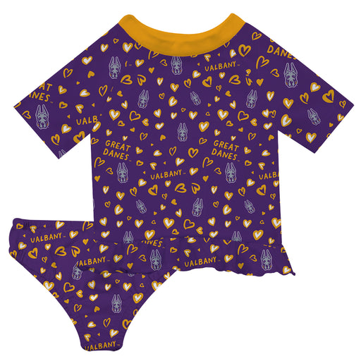 University at Albany Great Danes UALBANY  Vive La Fete All Over Logo Purple Long Sleeve Bikini Set