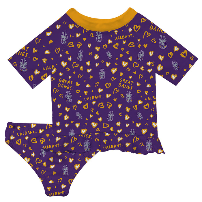 University at Albany Great Danes UALBANY  Vive La Fete All Over Logo Purple Long Sleeve Bikini Set