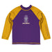 UALBANY Great Danes Vive La Fete Logo Purple Yellow Long Sleeve Raglan Rashguard