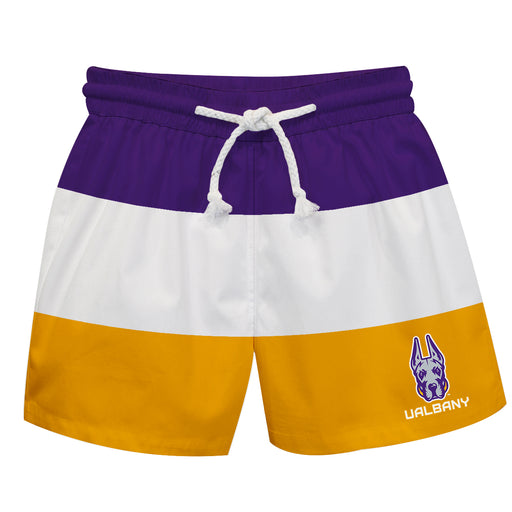 UALBANY Great Danes Vive La Fete Purple White Yellow Stripes Swimtrunks V1