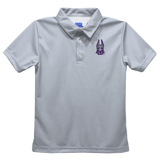 University at Albany Great Danes UALBANY Embroidered Gray Short Sleeve Polo Box Shirt