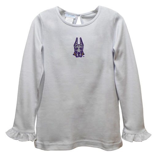 University at Albany Great Danes UALBANY Embroidered White Knit Long Sleeve Girls Blouse