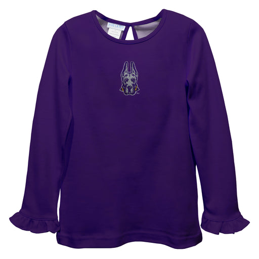 University at Albany Great Danes UALBANY Embroidered Purple Knit Long Sleeve Girls Blouse