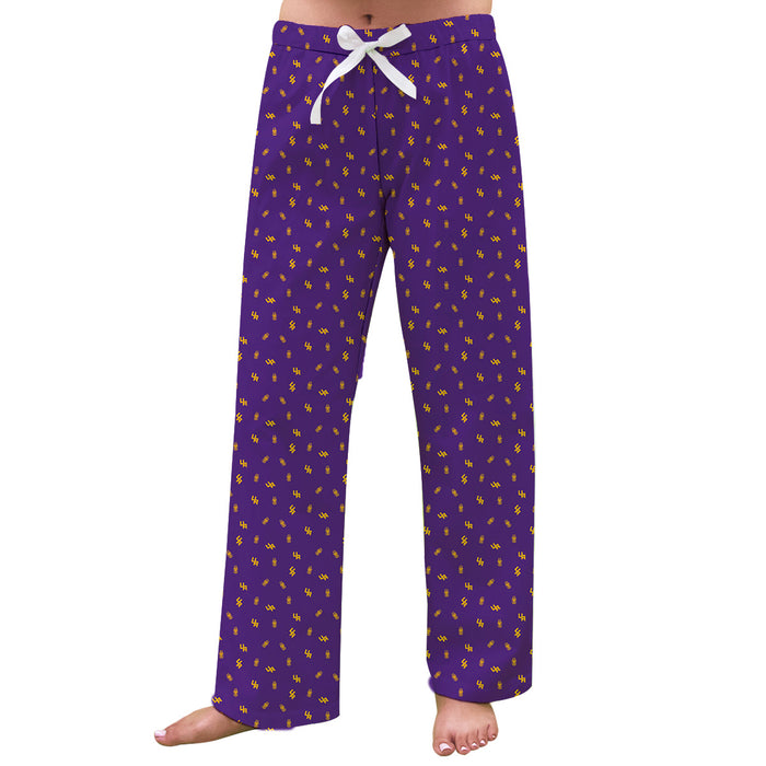 UALBANY Great Danes Vive La Fete Game Day All Over Logo Women Purple Lounge Pants
