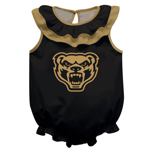 Oakland Golden Grizzlies Black Sleeveless Ruffle Onesie Logo Bodysuit by Vive La Fete