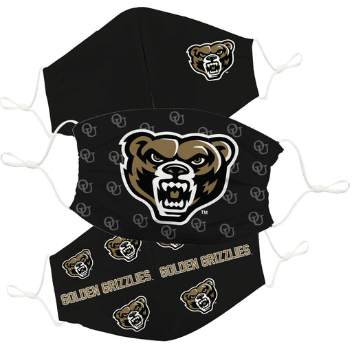 Oakland University Golden Grizzlies Face Mask Black Set of Three - Vive La Fête - Online Apparel Store