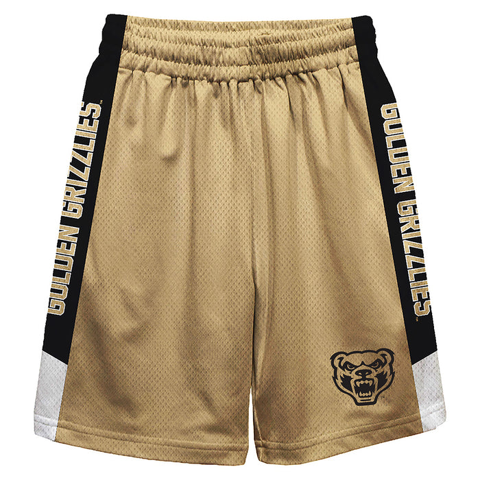 Oakland Golden Grizzlies Vive La Fete Game Day Gold Stripes Boys Solid Black Athletic Mesh Short