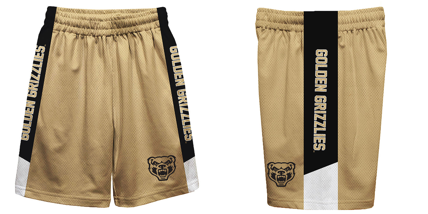 Oakland Golden Grizzlies Vive La Fete Game Day Gold Stripes Boys Solid Black Athletic Mesh Short - Vive La Fête - Online Apparel Store
