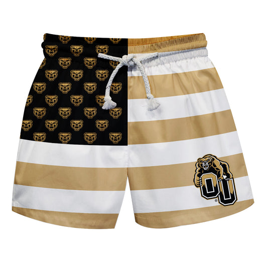 Oakland Golden Grizzlies Vive La Fete Game Day Gold White Black Flag Swimtrunks V1