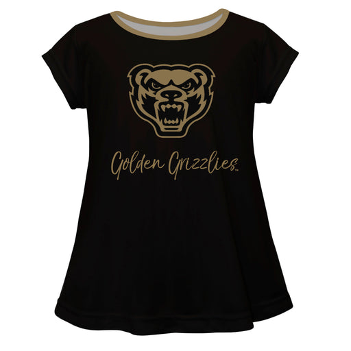 Oakland Golden Grizzlies Vive La Fete Girls Game Day Short Sleeve Black Top with School Logo and Name