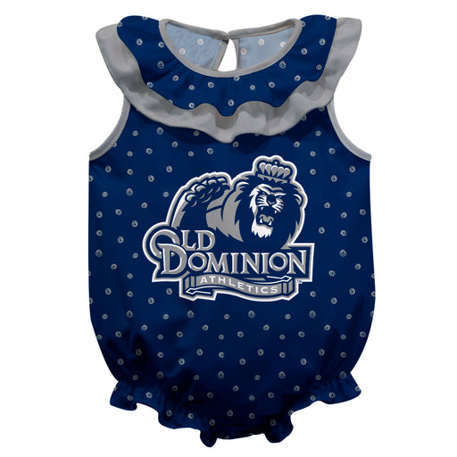 ODU Monarchs Swirls Navy Sleeveless Ruffle Onesie Logo Bodysuit