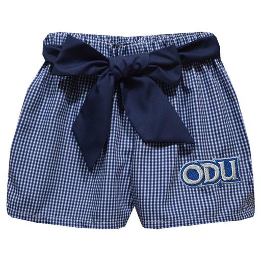 Old Dominion Monarchs Embroidered Navy Gingham Girls Short with Sash
