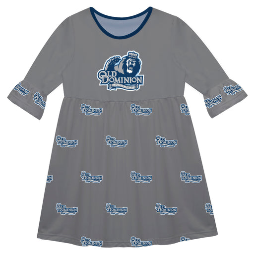 Old Dominion Monarchs Vive La Fete Girls Game Day 3/4 Sleeve Solid Gray All Over Logo on Skirt