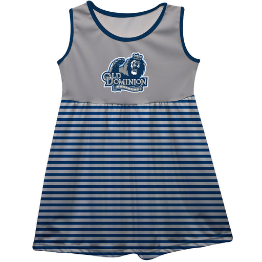 Old Dominion Monarchs Vive La Fete Girls Game Day Sleeveless Tank Dress Solid Gray Logo Stripes on Skirt