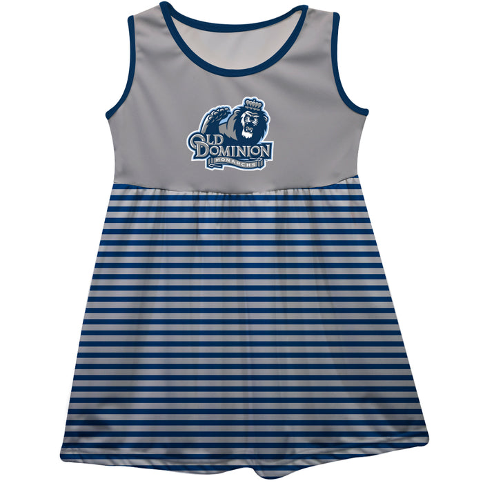 Old Dominion Monarchs Vive La Fete Girls Game Day Sleeveless Tank Dress Solid Gray Logo Stripes on Skirt