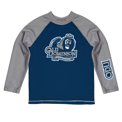 Old Dominion Monarchs Vive La Fete Blue and Gray Long Sleeve Raglan Rashguard