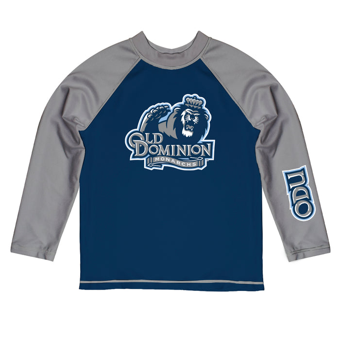 Old Dominion Monarchs Vive La Fete Blue and Gray Long Sleeve Raglan Rashguard