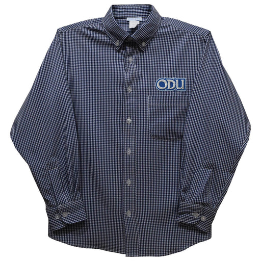 Old Dominion Monarchs Embroidered Navy Gingham Long Sleeve Button Down