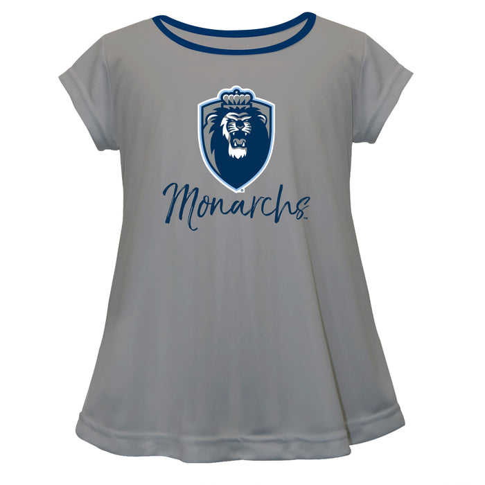 Old Dominion Monarchs Vive La Fete Girls Game Day Short Sleeve Gray Top with School Logo and Name