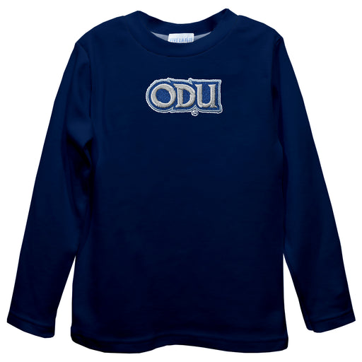Old Dominion Monarchs Embroidered Navy knit Long Sleeve Boys Tee Shirt