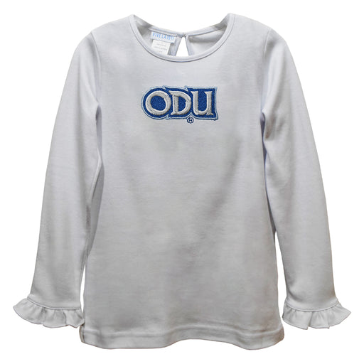 Old Dominion Monarchs Embroidered White Knit Long Sleeve Girls Blouse