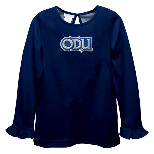 Old Dominion Monarchs Embroidered Navy Knit Long Sleeve Girls Blouse