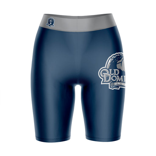 Old Dominion Monarchs Vive La Fete Game Day Logo on Thigh and Waistband Blue and Gray Women Bike Short 9 Inseam