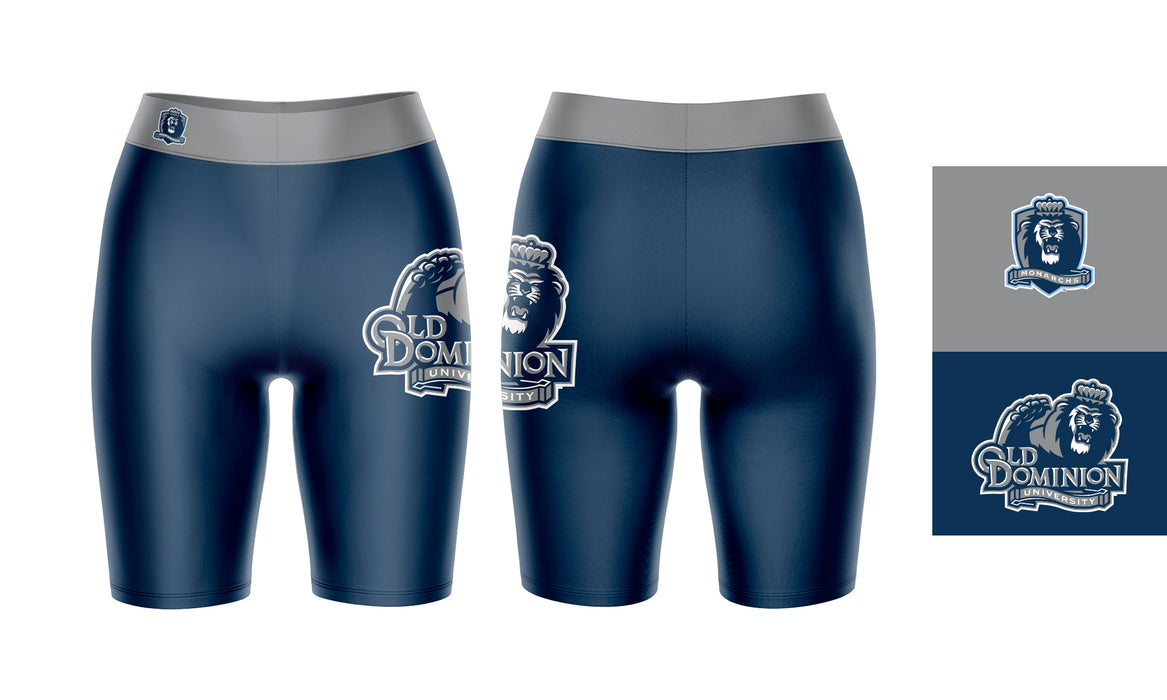 Old Dominion Monarchs Vive La Fete Game Day Logo on Thigh and Waistband Blue and Gray Women Bike Short 9 Inseam - Vive La Fête - Online Apparel Store