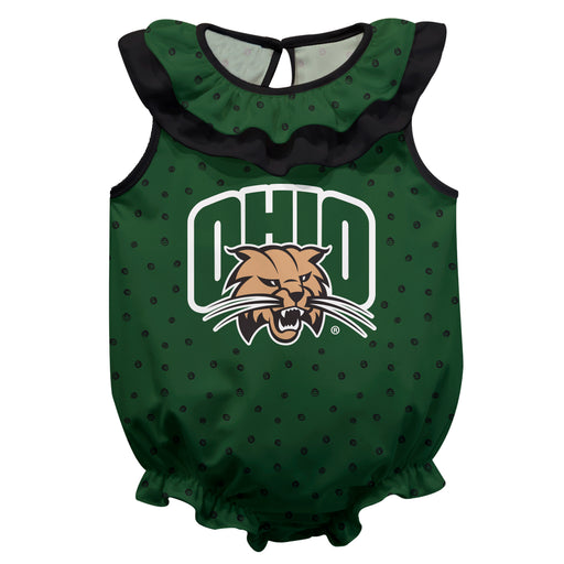 Ohio University Bobcats Swirls Green Sleeveless Ruffle Onesie Logo Bodysuit