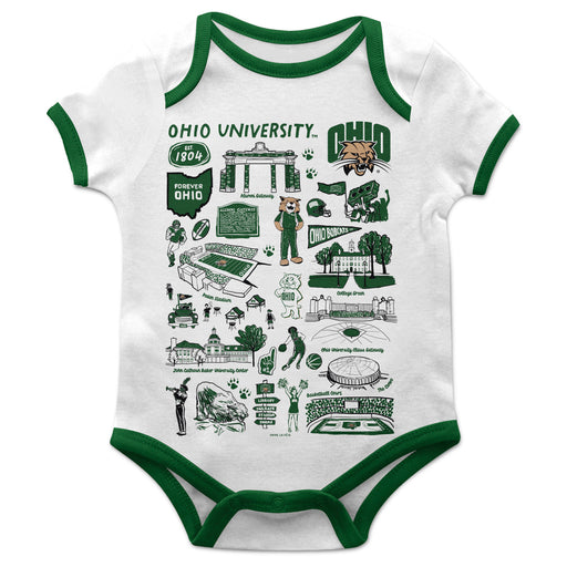 Ohio University Bobcats Hand Sketched Vive La Fete Impressions Artwork Infant White Short Sleeve Onesie Bodysuit