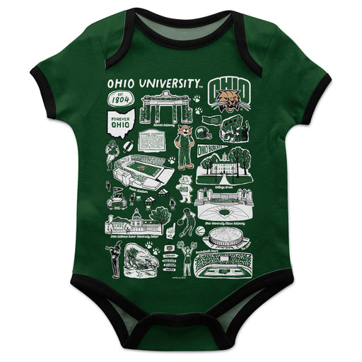 Ohio University Bobcats Hand Sketched Vive La Fete Impressions Artwork Infant Green Short Sleeve Onesie Bodysuit