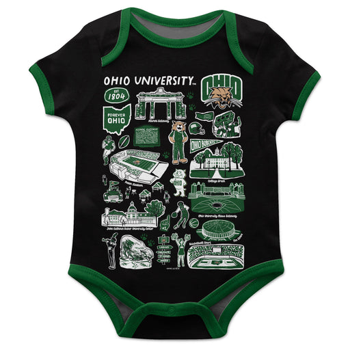 Ohio University Bobcats Hand Sketched Vive La Fete Impressions Artwork Infant Black Short Sleeve Onesie Bodysuit