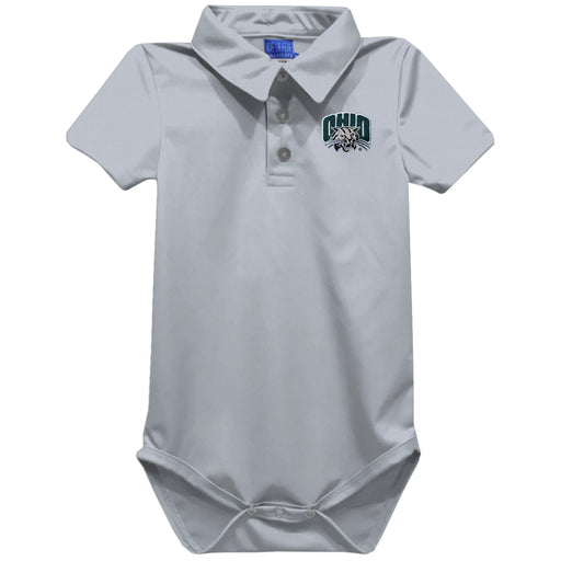 Ohio University Bobcats Embroidered Gray Solid Knit Polo Onesie