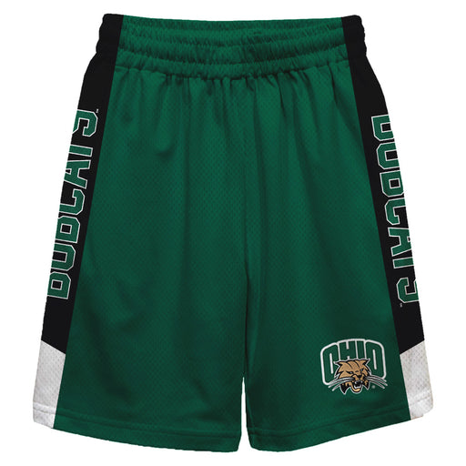 Ohio Bobcats Vive La Fete Game Day Green Stripes Boys Solid Black Athletic Mesh Short