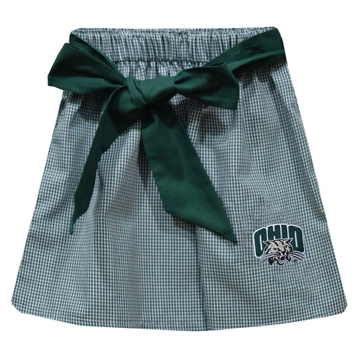 Ohio University Bobcats Embroidered Hunter Green Gingham Skirt with Sash