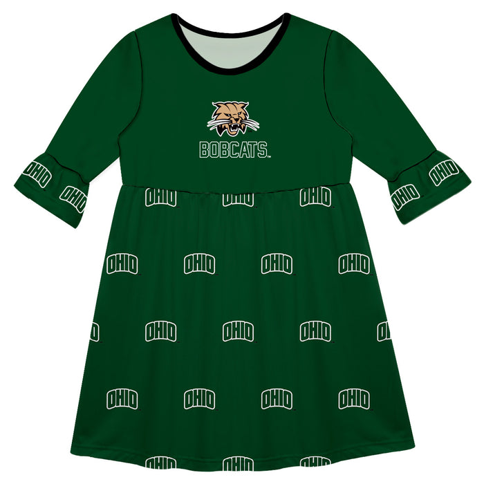 Ohio Bobcats Vive La Fete Girls Game Day 3/4 Sleeve Solid Green All Over Logo on Skirt