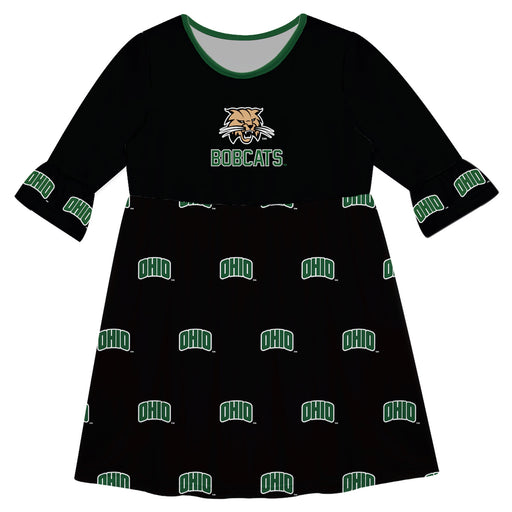 Ohio Bobcats Vive La Fete Girls Game Day 3/4 Sleeve Solid Black All Over Logo on Skirt