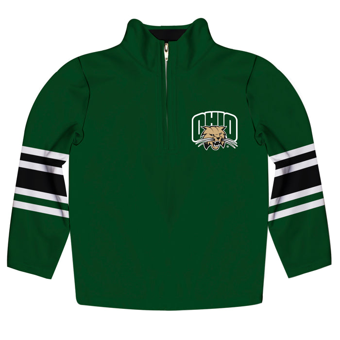 Ohio Bobcats Vive La Fete Game Day Green Quarter Zip Pullover Stripes on Sleeves