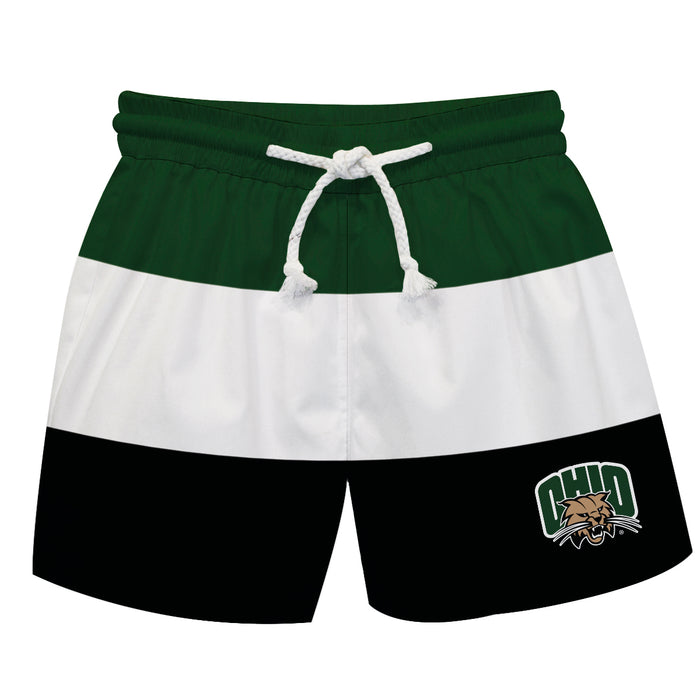Ohio Bobcats Vive La Fete Green White Black Stripes Swimtrunks V1