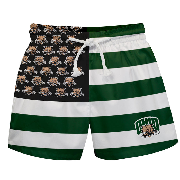Ohio Bobcats Vive La Fete Game Day Green White Black Flag Swimtrunks V1